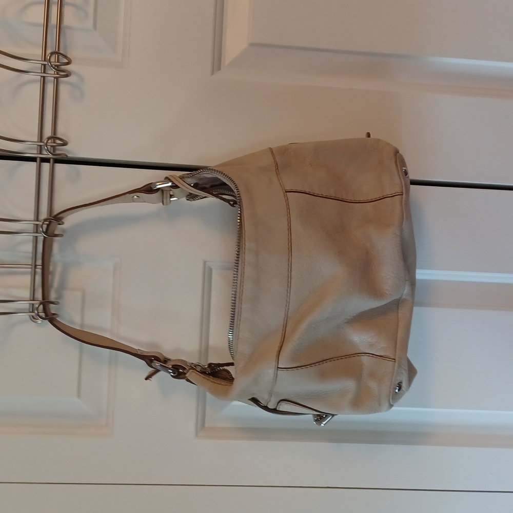 Winter white leather Fossil shoulder bag large
